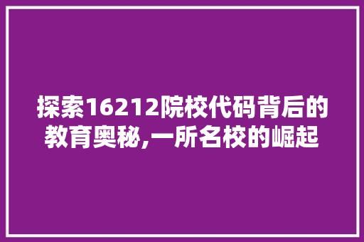 探索16212院校代码背后的教育奥秘,一所名校的崛起与传承