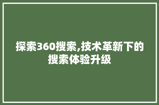 探索360搜索,技术革新下的搜索体验升级