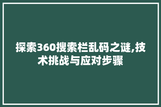 探索360搜索栏乱码之谜,技术挑战与应对步骤