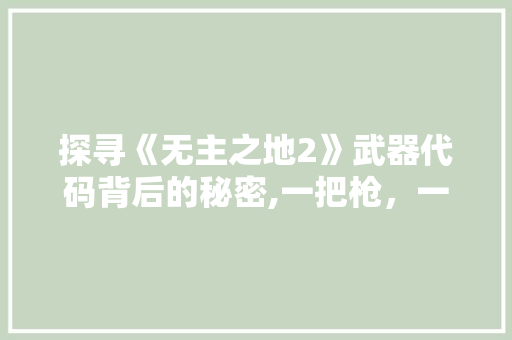 探寻《无主之地2》武器代码背后的秘密,一把枪，一个世界