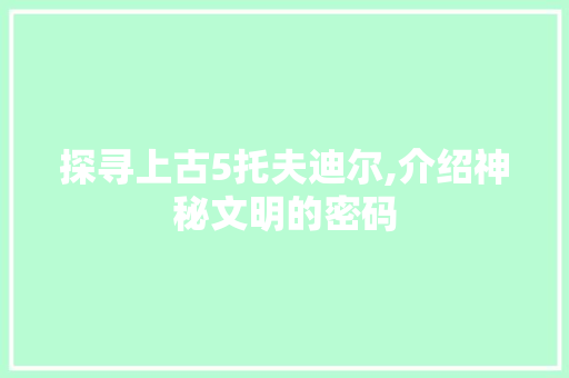 探寻上古5托夫迪尔,介绍神秘文明的密码 Java