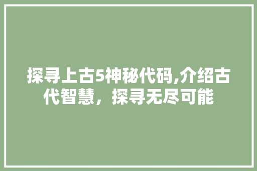 探寻上古5神秘代码,介绍古代智慧，探寻无尽可能