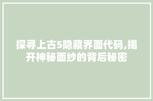 探寻上古5隐藏界面代码,揭开神秘面纱的背后秘密