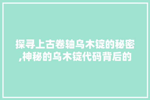 探寻上古卷轴乌木锭的秘密,神秘的乌木锭代码背后的文化传承