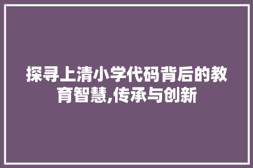 探寻上清小学代码背后的教育智慧,传承与创新