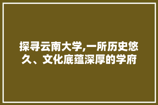 探寻云南大学,一所历史悠久、文化底蕴深厚的学府 RESTful API