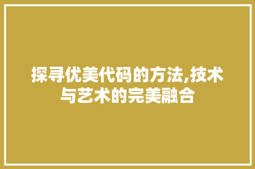 探寻优美代码的方法,技术与艺术的完美融合