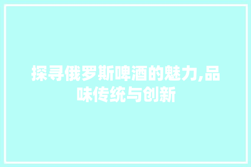 探寻俄罗斯啤酒的魅力,品味传统与创新