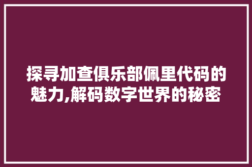 探寻加查俱乐部佩里代码的魅力,解码数字世界的秘密语言