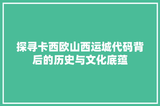 探寻卡西欧山西运城代码背后的历史与文化底蕴