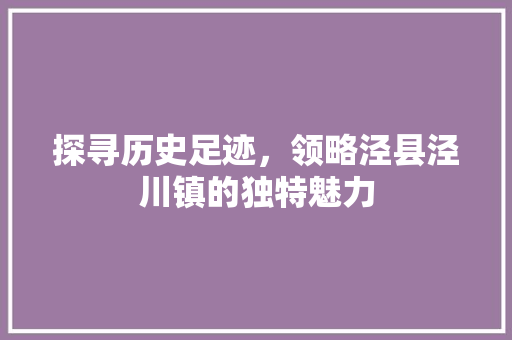 探寻历史足迹，领略泾县泾川镇的独特魅力