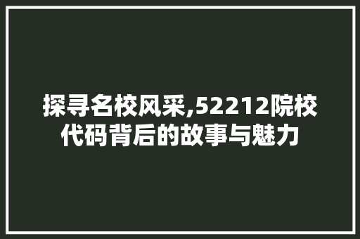 探寻名校风采,52212院校代码背后的故事与魅力