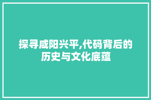 探寻咸阳兴平,代码背后的历史与文化底蕴