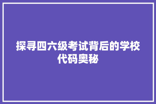 探寻四六级考试背后的学校代码奥秘 Java