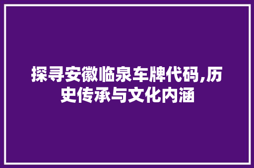 探寻安徽临泉车牌代码,历史传承与文化内涵