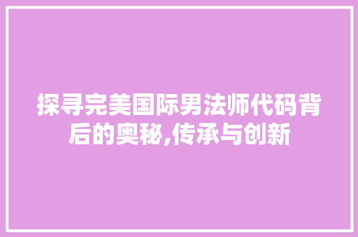 探寻完美国际男法师代码背后的奥秘,传承与创新