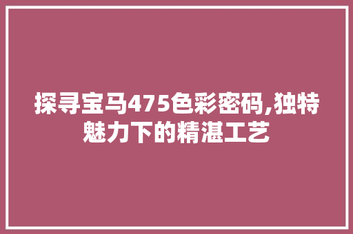 探寻宝马475色彩密码,独特魅力下的精湛工艺