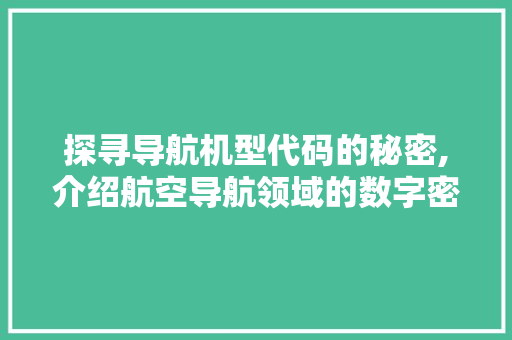 探寻导航机型代码的秘密,介绍航空导航领域的数字密码