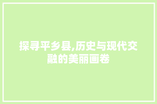 探寻平乡县,历史与现代交融的美丽画卷 CSS