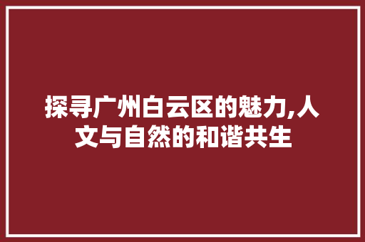 探寻广州白云区的魅力,人文与自然的和谐共生