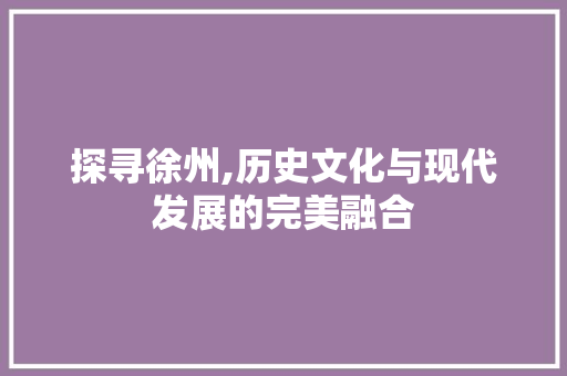 探寻徐州,历史文化与现代发展的完美融合