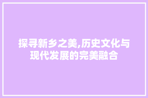 探寻新乡之美,历史文化与现代发展的完美融合