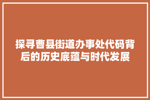 探寻曹县街道办事处代码背后的历史底蕴与时代发展