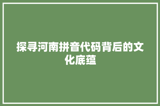 探寻河南拼音代码背后的文化底蕴