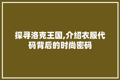 探寻洛克王国,介绍衣服代码背后的时尚密码 Node.js