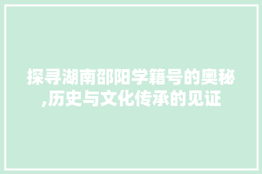 探寻湖南邵阳学籍号的奥秘,历史与文化传承的见证