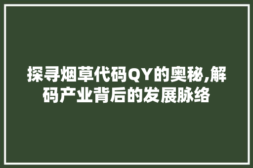 探寻烟草代码QY的奥秘,解码产业背后的发展脉络