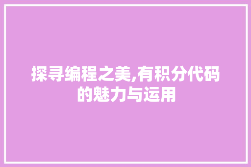 探寻编程之美,有积分代码的魅力与运用