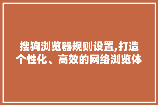 搜狗浏览器规则设置,打造个性化、高效的网络浏览体验