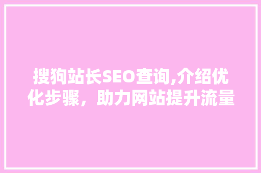 搜狗站长SEO查询,介绍优化步骤，助力网站提升流量