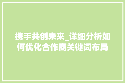 携手共创未来_详细分析如何优化合作商关键词布局