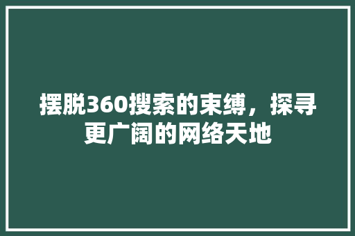 摆脱360搜索的束缚，探寻更广阔的网络天地