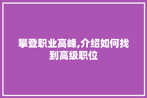 攀登职业高峰,介绍如何找到高级职位