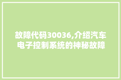 故障代码30036,介绍汽车电子控制系统的神秘故障