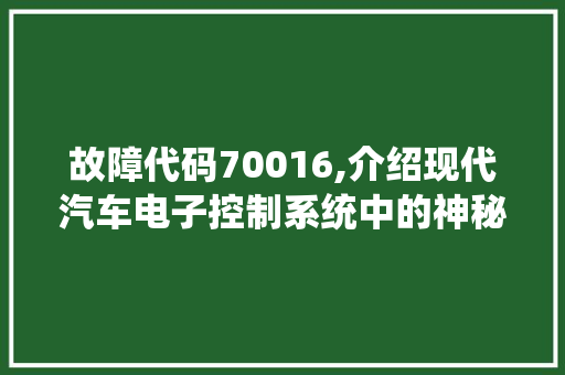 故障代码70016,介绍现代汽车电子控制系统中的神秘问题