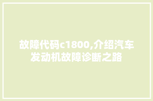 故障代码c1800,介绍汽车发动机故障诊断之路