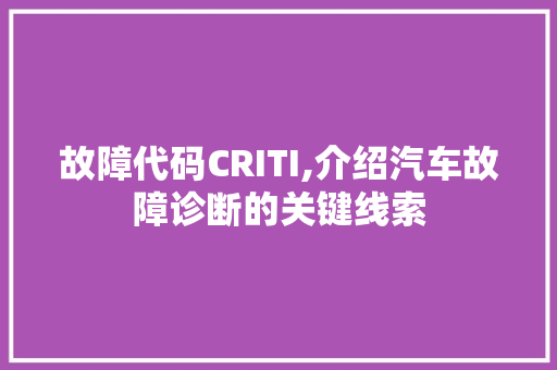 故障代码CRITI,介绍汽车故障诊断的关键线索