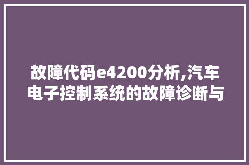 故障代码e4200分析,汽车电子控制系统的故障诊断与维修