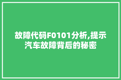 故障代码F0101分析,提示汽车故障背后的秘密