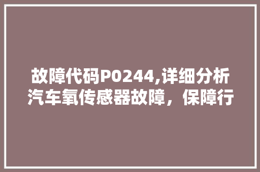 故障代码P0244,详细分析汽车氧传感器故障，保障行车安全