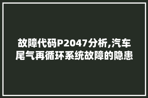 故障代码P2047分析,汽车尾气再循环系统故障的隐患与应对