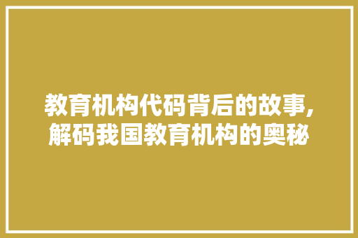 教育机构代码背后的故事,解码我国教育机构的奥秘