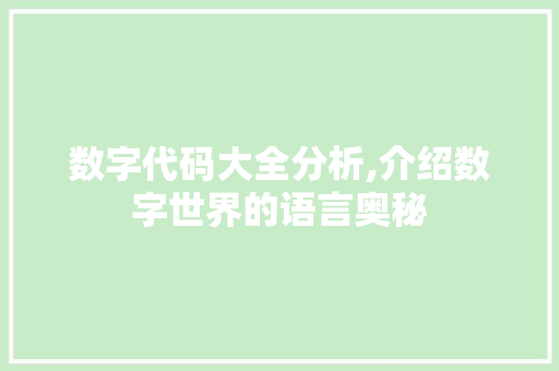 数字代码大全分析,介绍数字世界的语言奥秘