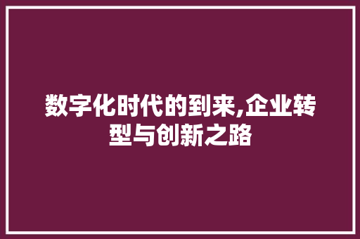 数字化时代的到来,企业转型与创新之路