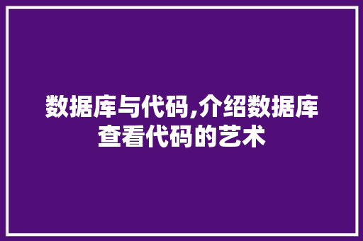 数据库与代码,介绍数据库查看代码的艺术