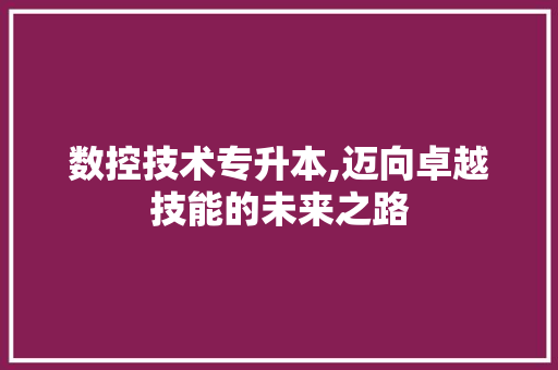 数控技术专升本,迈向卓越技能的未来之路